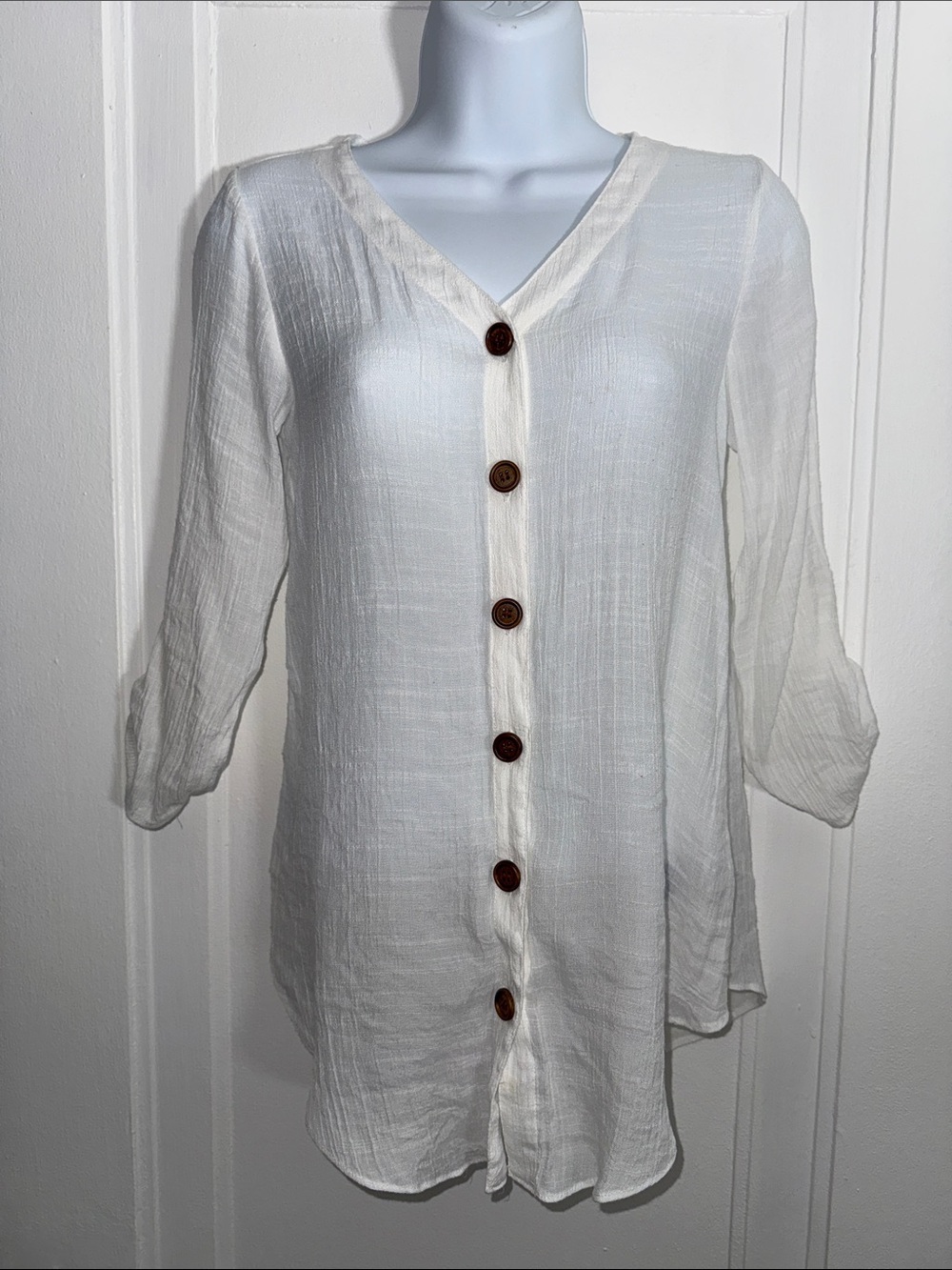 Apt. 9 White Button down sheer blouse size PXS